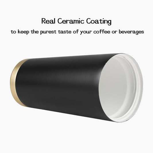 Funkrin Coffee Travel Mug with Straw & Flip Lid, 16oz Insulated Tumbler Cup with Ceramic Coating, Double Wall Vacuum Leak-Proof Mug for Office School Party Camping