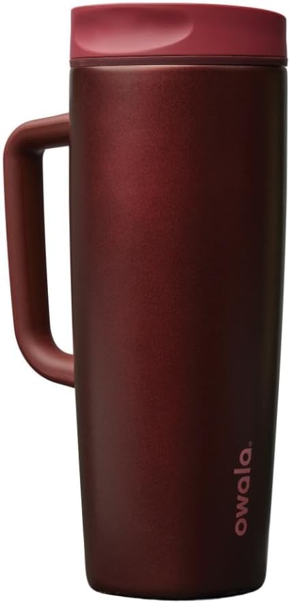 Owala SmoothSip Slider Insulated Stainless Steel Coffee Tumbler, Reusable Iced Coffee Cup, Hot Coffee Travel Mug, BPA Free 20 oz, Grey/Blue (High Dive)