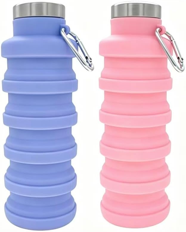 YCT Collapsible Water Bottle 17oz（500ml），Travel Portable Sport Water Bottle，Reusable Silicone Foldable Water Bottles for Gym Camping Hiking (Purple+Black)