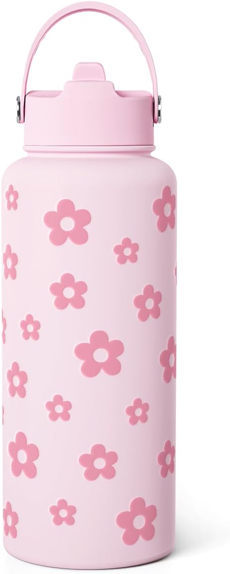 SANDJEST Pickleball Gift for Women, Water Bottle Stainless Steel 32oz with Lid & Straw, Sport Insulated Bottles Gifts for Girls Friends Teens Birthday Christmas