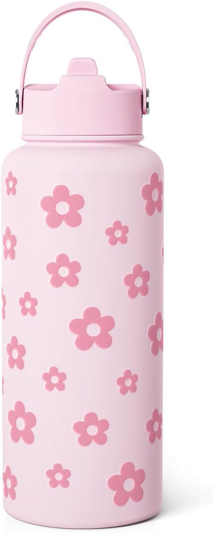 SANDJEST Pickleball Gift for Women, Water Bottle Stainless Steel 32oz with Lid & Straw, Sport Insulated Bottles Gifts for Girls Friends Teens Birthday Christmas