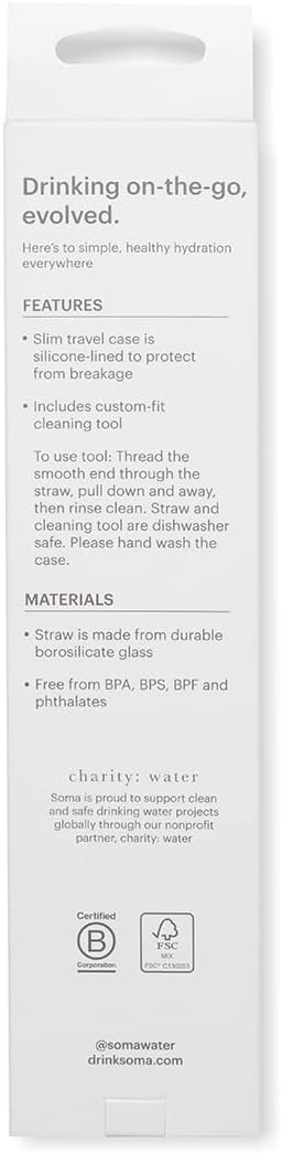SOMA Reusable Glass Drinking Straw with Protective Silicone Travel Case and Cleaning Tool, 8-Inch, Eco-Friendly & Portable for Travel - Blush
