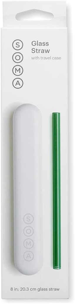 SOMA Reusable Glass Drinking Straw with Protective Silicone Travel Case and Cleaning Tool, 8-Inch, Eco-Friendly & Portable for Travel - Blush