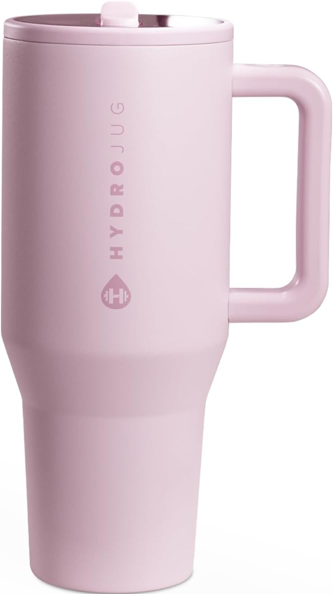HydroJug Traveler - 40 oz Water Bottle with Handle & Flip Straw - Fits in Cup Holder, Leak Resistant Tumbler-Reusable Insulated Stainless Steel & Rubber Base - Gifts for Women & Men, Light Blue