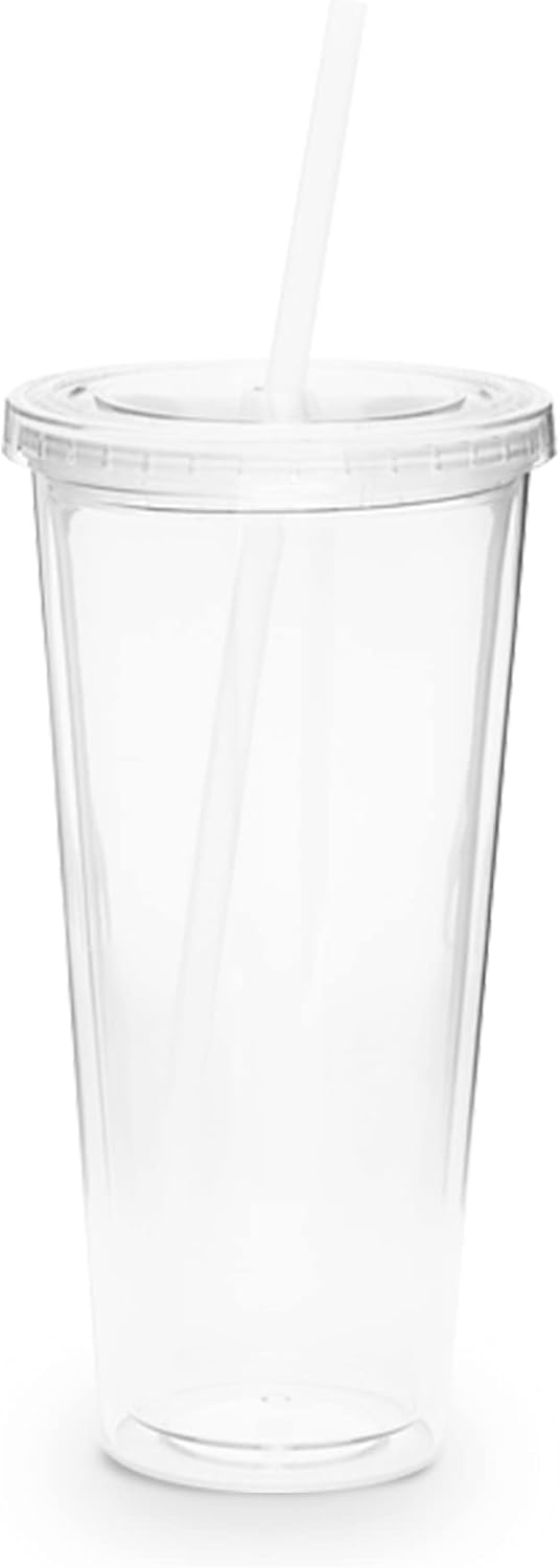 Simple Green Solutions - Acrylic Double Wall Reusable Cups with Lids and Straws for Cold Drinks, Insulated Plastic Tumblers with Lids and Straw, 20 oz Capacity, Clear
