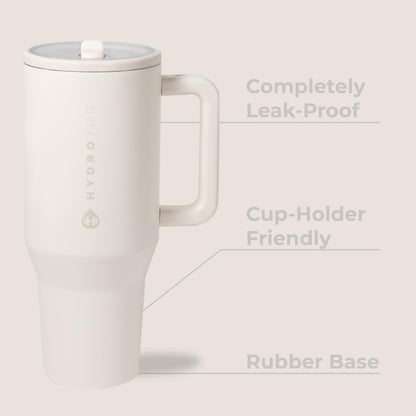 HydroJug Traveler - 40 oz Water Bottle with Handle & Flip Straw - Fits in Cup Holder, Leak Resistant Tumbler-Reusable Insulated Stainless Steel & Rubber Base - Gifts for Women & Men, Light Blue