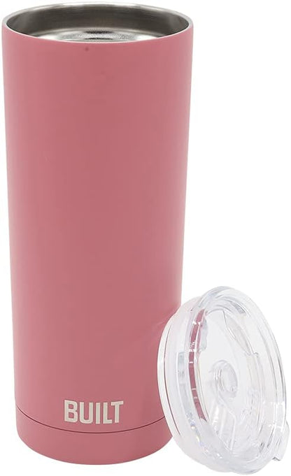 BUILT 20 Ounce Double Wall Vacuum Sealed Stainless Steel Coffee and Water Tumbler Easy to Clean Tritan Lid with Rotating Splash Guard, Pink (5286294)