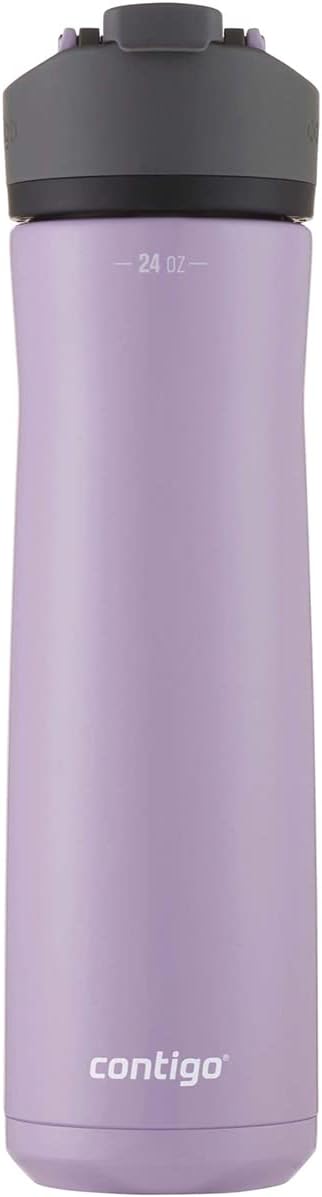 Contigo Cortland Chill 2.0 Vacuum-Insulated Stainless Steel Water Bottle, Spill-Proof Sip Technology, Interchangeable Lid, 24oz, Steel/Licorice, Perfect for Fitness Travel Everyday Use