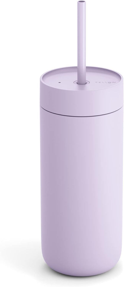 Fellow 16 oz Carter Cold Travel Mug for Water, Iced Tea, Coffee, Smoothies, Iced Coffee & more - Stainless Steel Vacuum-Insulated Iced Coffee tumbler with Spill Resistant lid and straw - Sienna