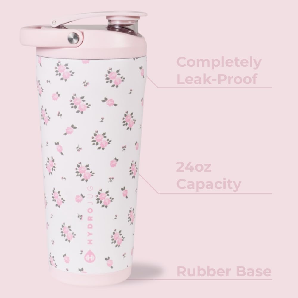 HydroJug 24 oz New Stainless Steel Shaker – Insulated, Leakproof, BPA-Free with Silent Mixing Grate – No Clumps, No Noise – Premium Shaker for Fitness, Sports & Everyday Use, Black