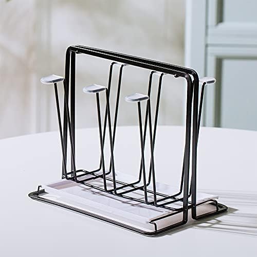 Metal Cup Drying Rack with 6 Hooks, Bottle Drying Rack with Drain Tray,Coffee Mug Holder,Mug Organizer Black