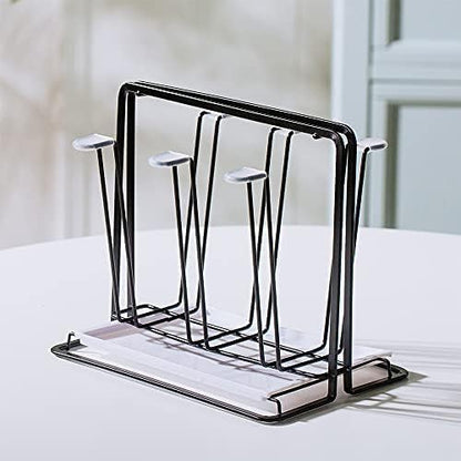 Metal Cup Drying Rack with 6 Hooks, Bottle Drying Rack with Drain Tray,Coffee Mug Holder,Mug Organizer Black
