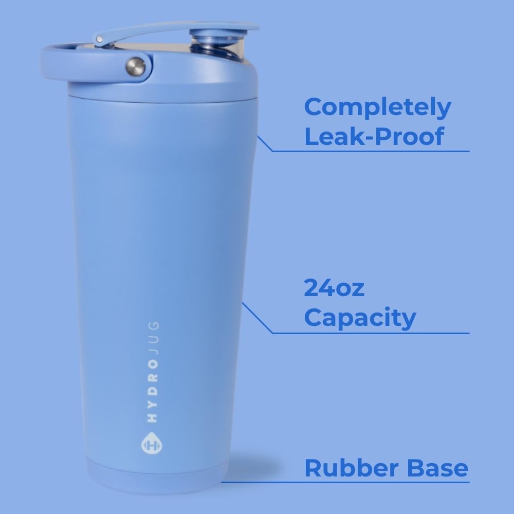 HydroJug 24 oz New Stainless Steel Shaker – Insulated, Leakproof, BPA-Free with Silent Mixing Grate – No Clumps, No Noise – Premium Shaker for Fitness, Sports & Everyday Use, Black