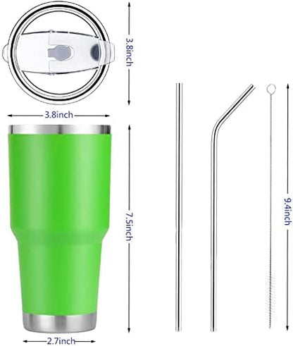 D·S 30oz Blue Tumbler Stainless Steel Double Wall Vacuum Insulated Mug with Straw and Lid, Cleaning Brush for Cold and Hot Beverages