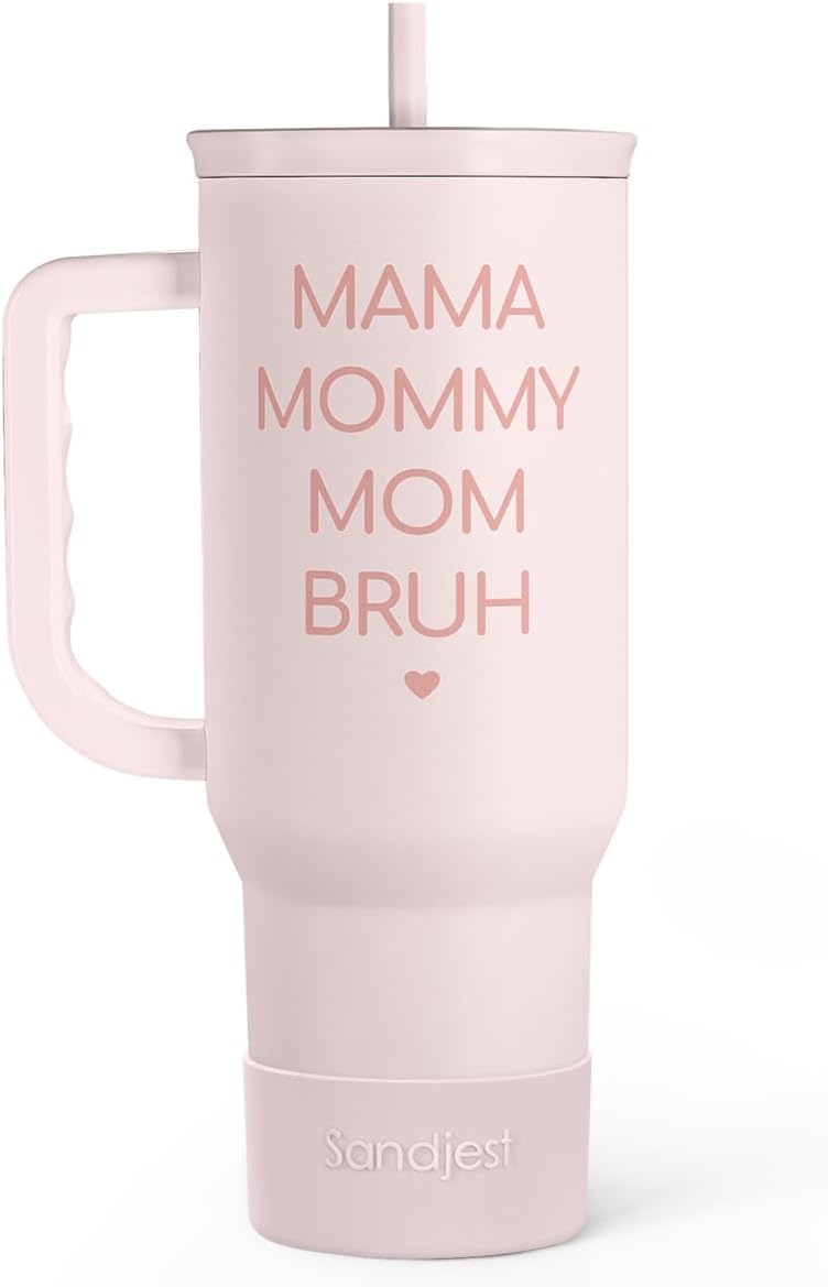 Floral Tumbler with Handle 40oz, Stainless Steel Insulated Tumblers Coffee Travel Mug Cup with Straw, Flower Coffee Cup Gifts for Women Girls, Gift for Her on Christmas Birthday Mothers Day