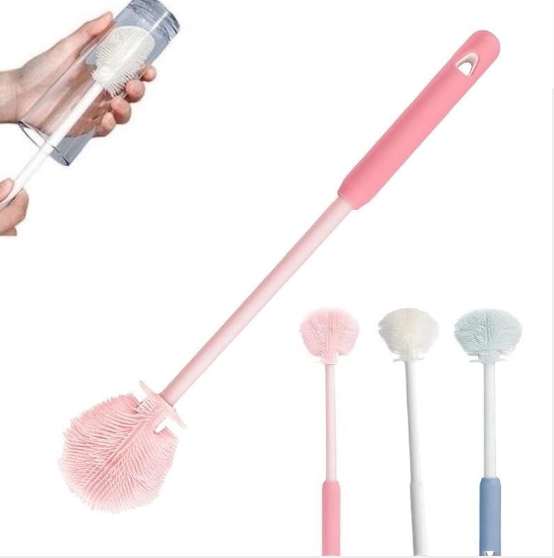 12.4" Silicone Bottle Brush, 3-in-1 Ergonomic Long Handled Cleaning Cup Brush,Water Bottle Cleaner,Deep Cleaning for Baby Bottles,Glassware, Narrow Neck Containers (White)