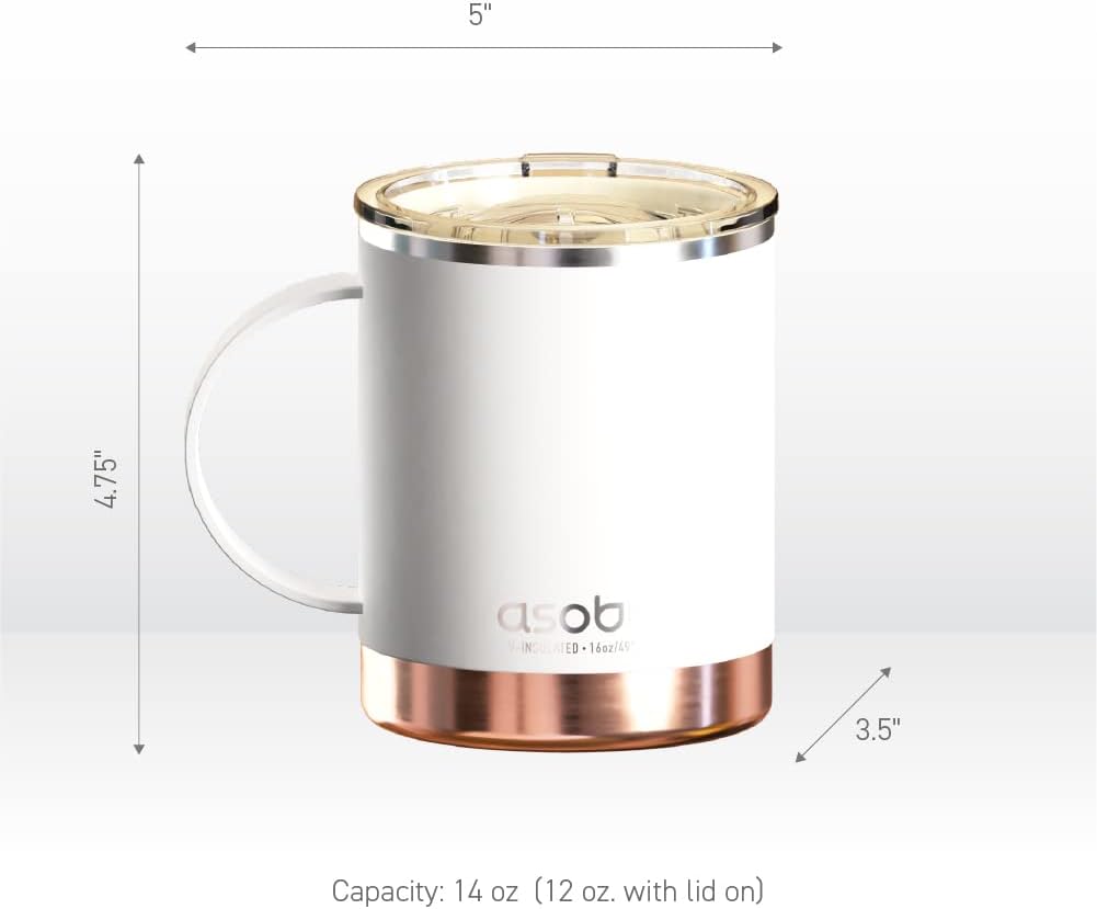 asobu Ultimate Ceramic Travel Mug, 12oz Insulated Stainless Steel Coffee Cup with Handle & Splash-Resistant Lid, Ceramic Lined for Pure Taste, BPA-Free, Double-Wall Vacuum for Hot Drinks