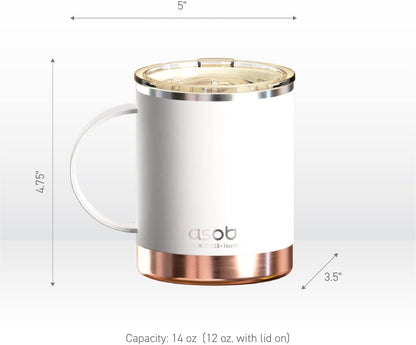 asobu Ultimate Ceramic Travel Mug, 12oz Insulated Stainless Steel Coffee Cup with Handle & Splash-Resistant Lid, Ceramic Lined for Pure Taste, BPA-Free, Double-Wall Vacuum for Hot Drinks