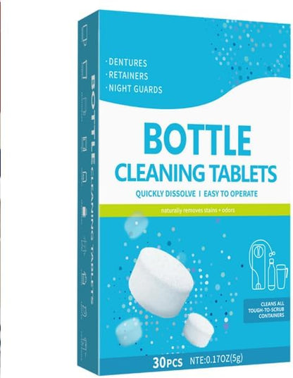 30 Pack Bottle Bright Cleaning Tablets,Water Bottle Cleaner,Removing Limescale and Tea Stains,For Water Bottle,Coffee Pot,Glass,Tumbler,Stainless,Also Can Clean Dentures,It's Multipurpose Cleaner