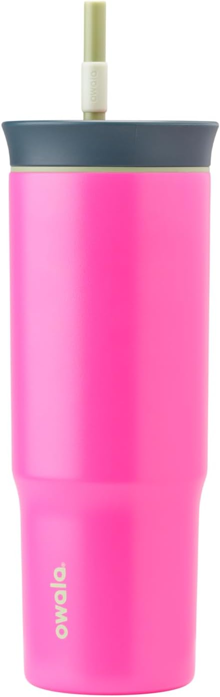 Owala Stainless Steel Triple Layer Insulated Travel Tumbler with Spill Resistant Lid and Straw, BPA Free, 24 oz, Grey/Blue (The Great Blue)