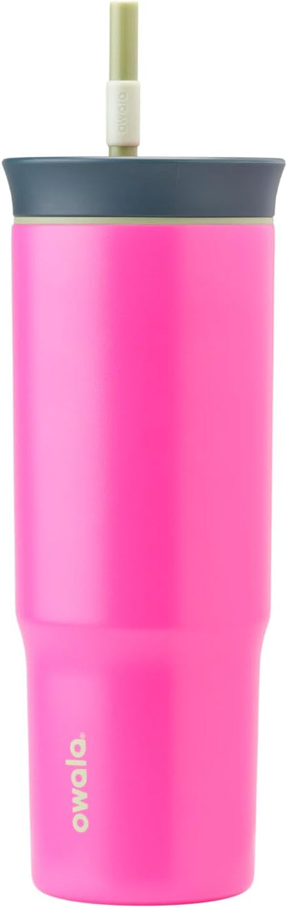 Owala Stainless Steel Triple Layer Insulated Travel Tumbler with Spill Resistant Lid and Straw, BPA Free, 24 oz, Grey/Blue (The Great Blue)