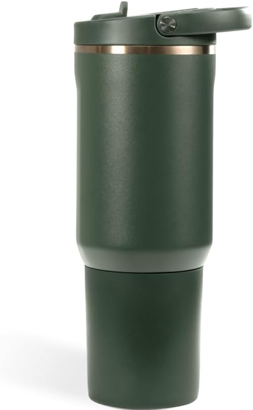 HydroJug Sport - Stainless Steel Tumbler with Straw, Vacuum Insulated, 40oz Leakproof Water Bottle, Ergonomic Design, Reusable, Dishwasher Safe, Rubber Base, Durable for Gym or Outdoors, Sage