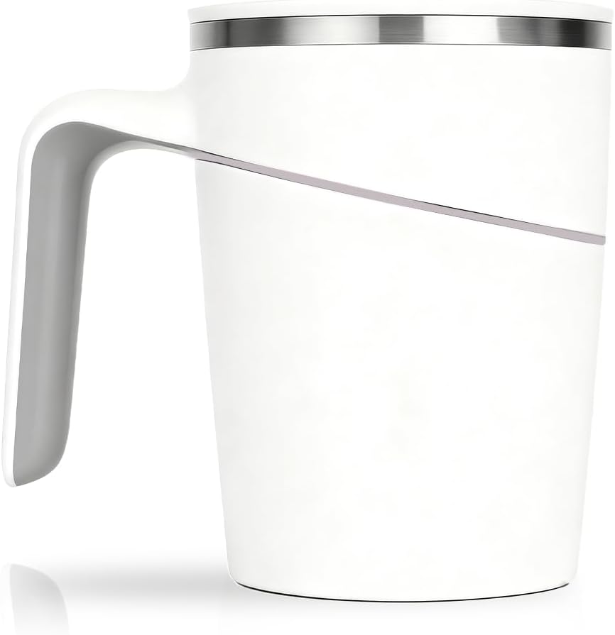 Anti-Impact No-Tip Desk Mug, 470ml / 15.9oz Stainless Steel Vacuum Insulated Mug with Handle, Smart Suction Base, Non-Slip & Knock Proof, Helps Prevent Desk Spills for Coffee, Tea, Kids & Pets (Black)