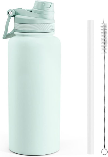 SANDJEST Pickleball Stainless Steel Water Bottle with Strap 32oz, Insulated Bottles with Straw and Spout Lid for Gym Sports Travel Outdoor, Gifts for Women Girls Birthday Christmas