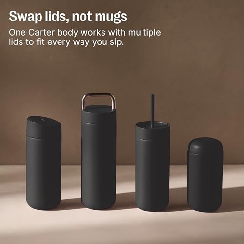 Fellow 16 oz Carter Move Travel Mug - Vacuum-Insulated Stainless Steel Travel Coffee Mug - Coffee Tumbler with Ceramic Interior and Splash Guard - Matte Black