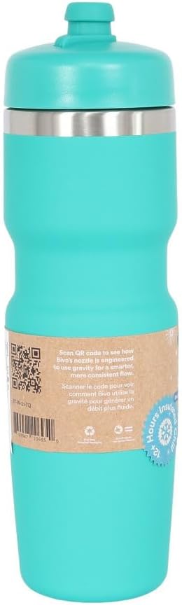 Bivo Trio 21oz Insulated Stainless Steel Bike Water Bottle - for Cycling - Fits Most Cages, Dishwasher Safe - Keeps Drinks Cold 12+ Hours - True Blue