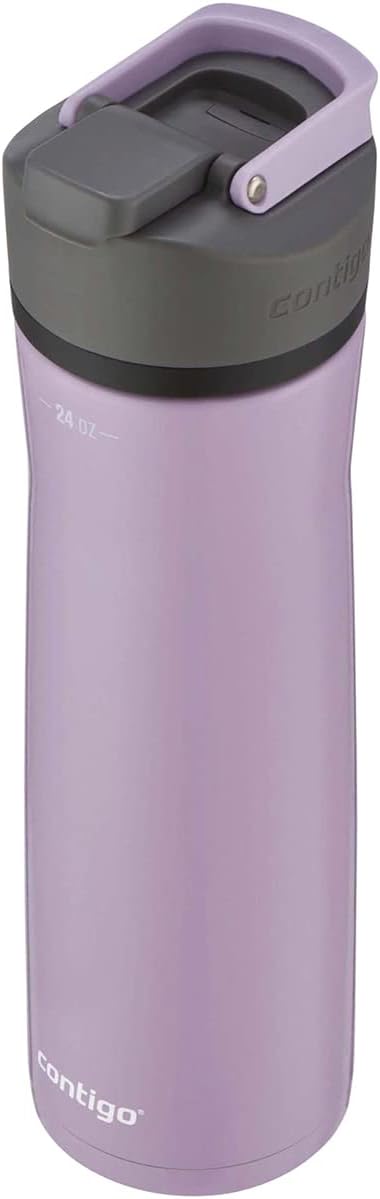 Contigo Cortland Chill 2.0 Vacuum-Insulated Stainless Steel Water Bottle, Spill-Proof Sip Technology, Interchangeable Lid, 24oz, Steel/Licorice, Perfect for Fitness Travel Everyday Use