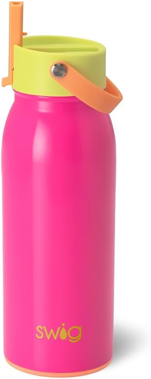 Swig Life 36oz Insulated Water Bottle, Travel Water Bottle with Straw and Lid, Cup Holder Friendly, Stainless Steel (Pickleball)