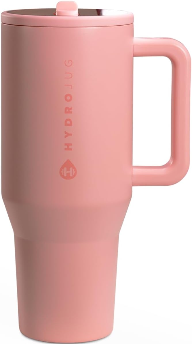 HydroJug Traveler - 40 oz Water Bottle with Handle & Flip Straw - Fits in Cup Holder, Leak Resistant Tumbler-Reusable Insulated Stainless Steel & Rubber Base - Gifts for Women & Men, Light Blue