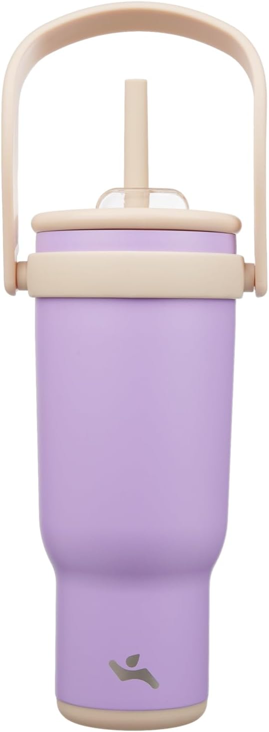 Konokyo 30 oz Tumbler with Side Handle, Insulated Water Bottle with Straw and 2 in 1 Lid, Stainless Steel Cup Travel Coffee Mug for Sports Office Gym,Purple