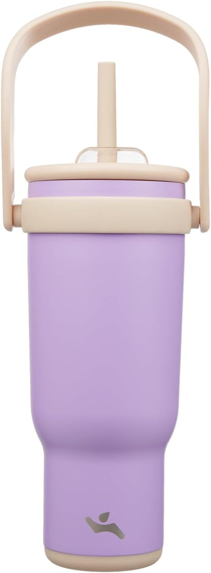Konokyo 30 oz Tumbler with Side Handle, Insulated Water Bottle with Straw and 2 in 1 Lid, Stainless Steel Cup Travel Coffee Mug for Sports Office Gym,Purple