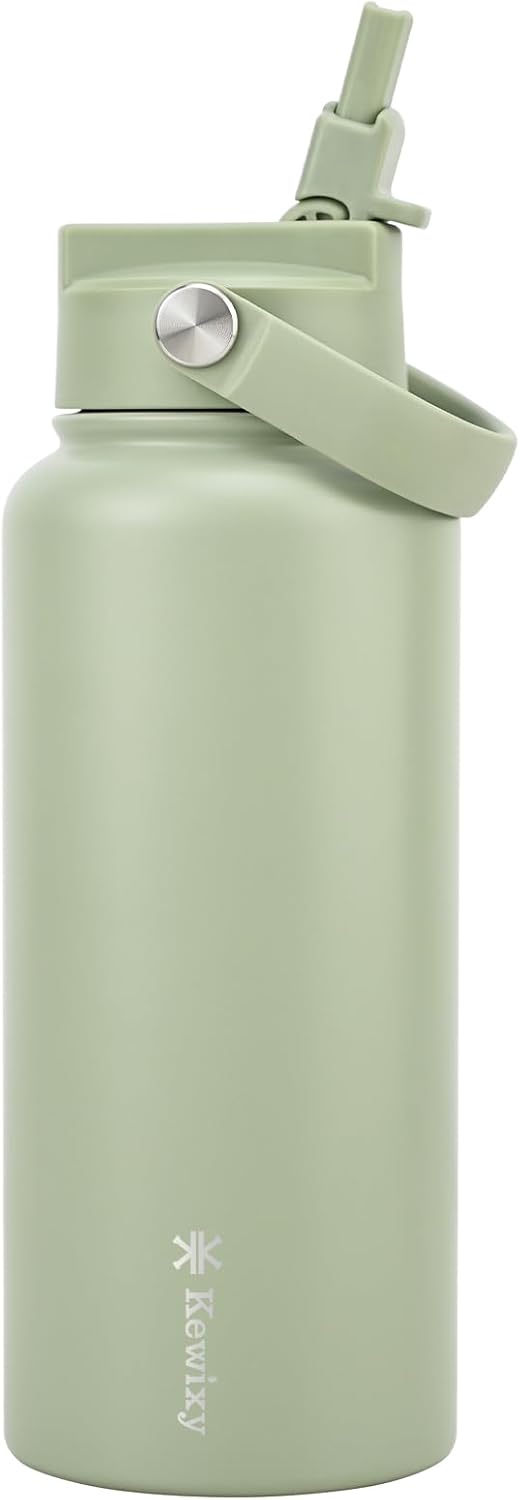 KEWIXY Pickleball Water Bottle 32 oz Insulated, Stainless Steel with Straw, Leak Proof, Keep Cold 24H, Vacuum, Pickleball Gifts for Pickleball Players, Pickleball Lovers, Women Girls Sport