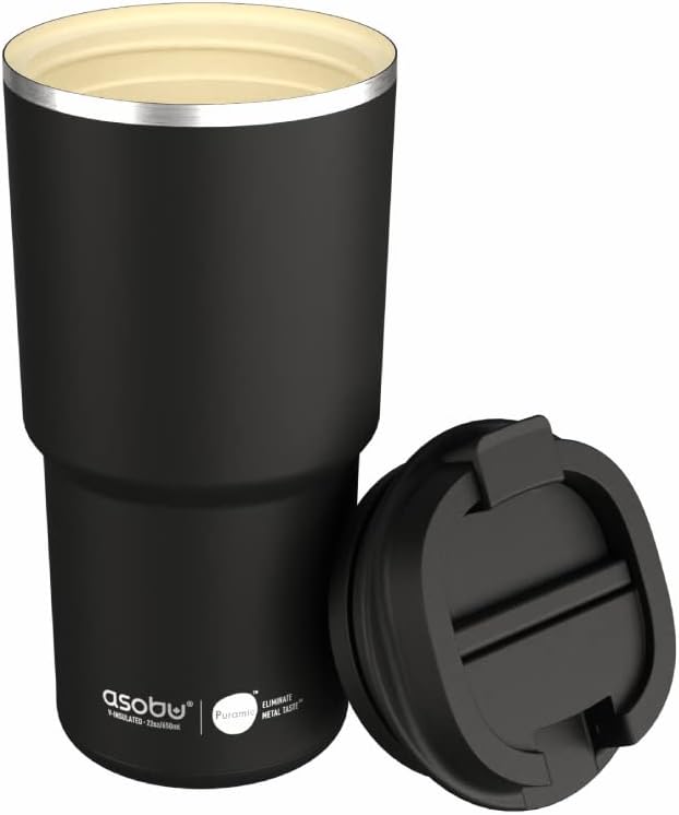 asobu 22oz Extra Large Ceramic-Lined Travel Mug with No Metal Taste-Keeps Flavors True - Double-Wall Vacuum Insulated Coffee Mug with Spill-Proof Pop-Open Lid for Hot Drinks