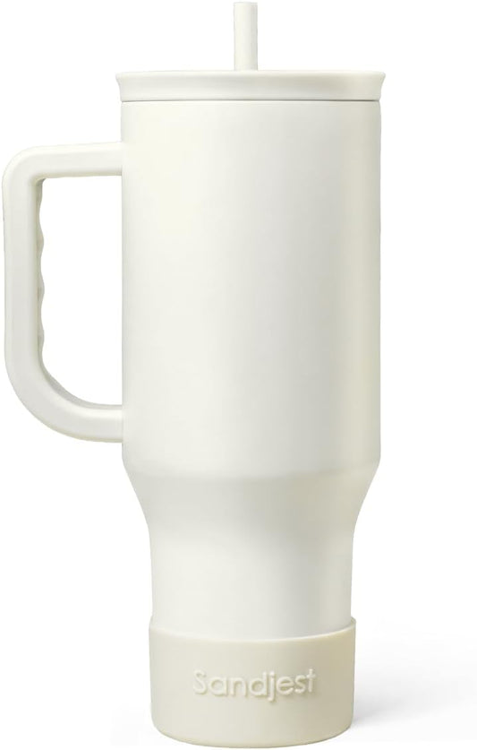 Floral Tumbler with Handle 40oz, Stainless Steel Insulated Tumblers Coffee Travel Mug Cup with Straw, Flower Coffee Cup Gifts for Women Girls, Gift for Her on Christmas Birthday Mothers Day