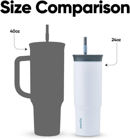 Owala Stainless Steel Triple Layer Insulated Travel Tumbler with Spill Resistant Lid and Straw, BPA Free, 24 oz, Grey/Blue (The Great Blue)