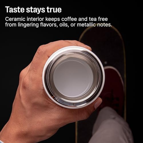 Fellow 16 oz Carter Move Travel Mug - Vacuum-Insulated Stainless Steel Travel Coffee Mug - Coffee Tumbler with Ceramic Interior and Splash Guard - Matte Black