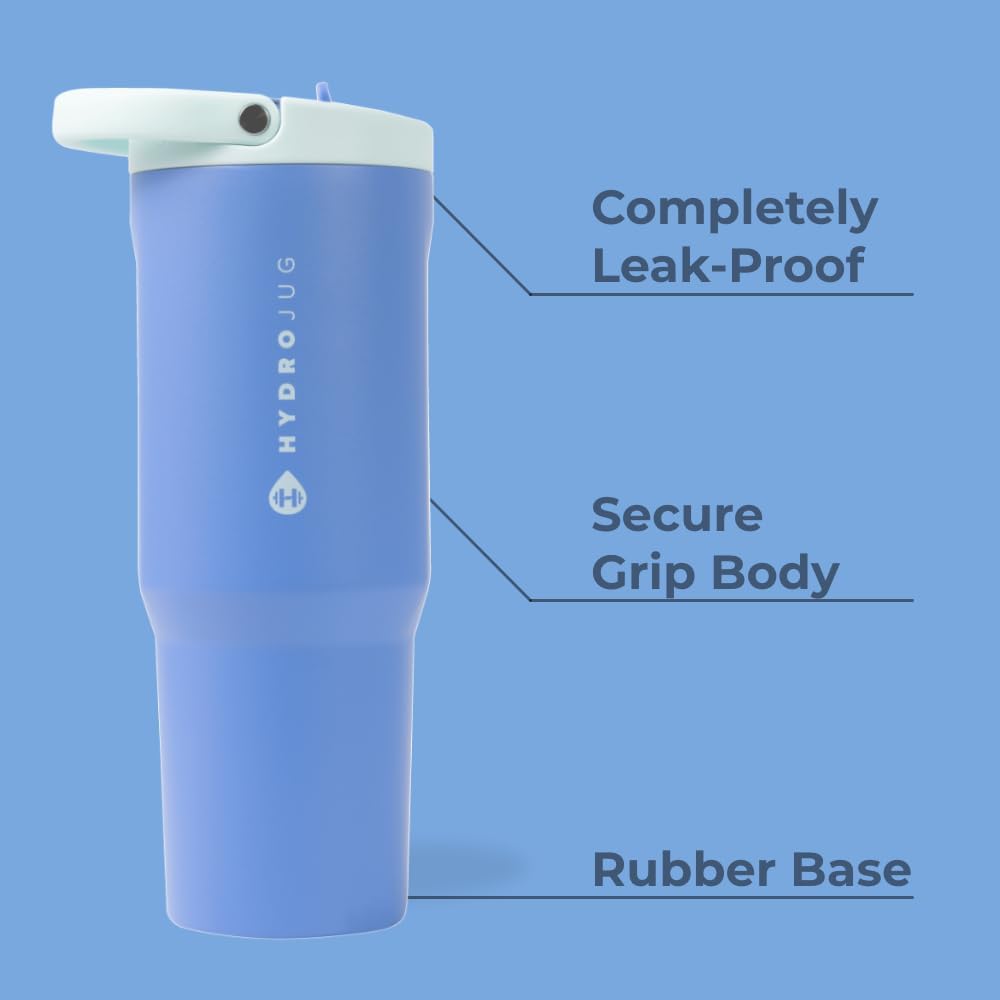 HydroJug Sport - Stainless Steel Tumbler with Straw, Vacuum Insulated, 40oz Leakproof Water Bottle, Ergonomic Design, Reusable, Dishwasher Safe, Rubber Base, Durable for Gym or Outdoors, Sage