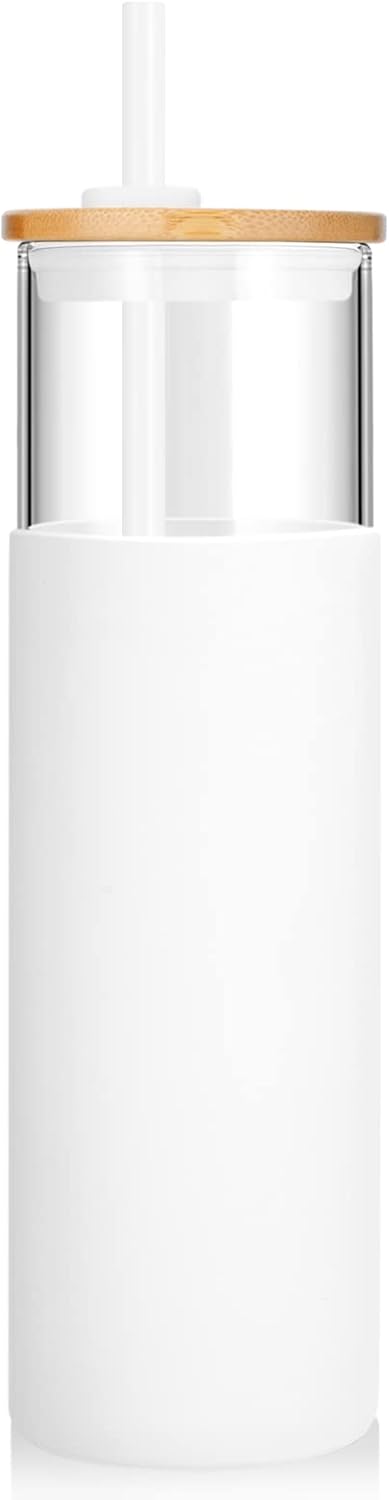 Tronco 24 oz Glass Tumbler with Lids and Straw, Reusable Iced Coffee Cup & Smoothie Cup with Bamboo Lid, Silicone Sleeve, Dishwasher Safe, BPA-Free Borosilicate Glass, 1 Pack