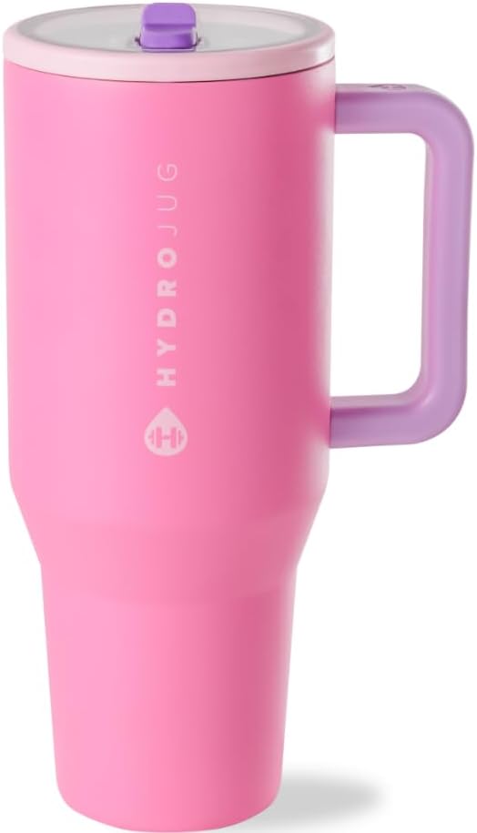 HydroJug Traveler - 40 oz Water Bottle with Handle & Flip Straw - Fits in Cup Holder, Leak Resistant Tumbler-Reusable Insulated Stainless Steel & Rubber Base - Gifts for Women & Men, Light Blue
