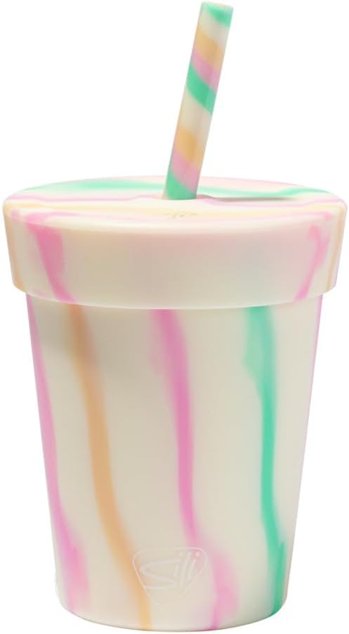 Silipint 8oz Silicone Tumbler with Straw and Lid – Unbreakable, BPA Free, Non-Toxic, Dishwasher, Microwave, Freezer Safe Tumbler Cup – Drinkware for Juice, Smoothies, Coffee (Cool Berry Crush)