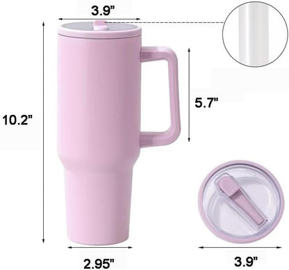40 oz Tumbler with Handle, 100% Leakproof Insulated Tumbler with Lid and Straw, Stainless Steel Travel Mug, Water Bottle with Flip Straw, Keep Drinks Cold or Hot, Black