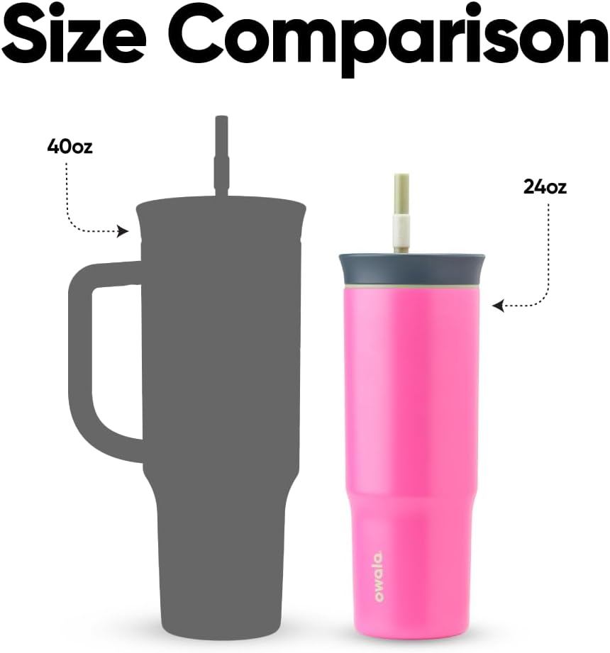 Owala Stainless Steel Triple Layer Insulated Travel Tumbler with Spill Resistant Lid and Straw, BPA Free, 24 oz, Grey/Blue (The Great Blue)
