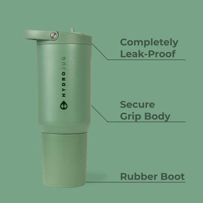 HydroJug Sport - Stainless Steel Tumbler with Straw, Vacuum Insulated, 40oz Leakproof Water Bottle, Ergonomic Design, Reusable, Dishwasher Safe, Rubber Base, Durable for Gym or Outdoors, Sage