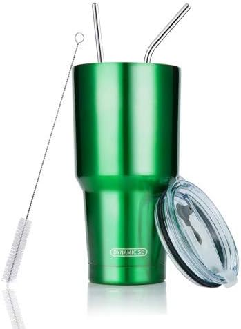 D·S 30oz Blue Tumbler Stainless Steel Double Wall Vacuum Insulated Mug with Straw and Lid, Cleaning Brush for Cold and Hot Beverages