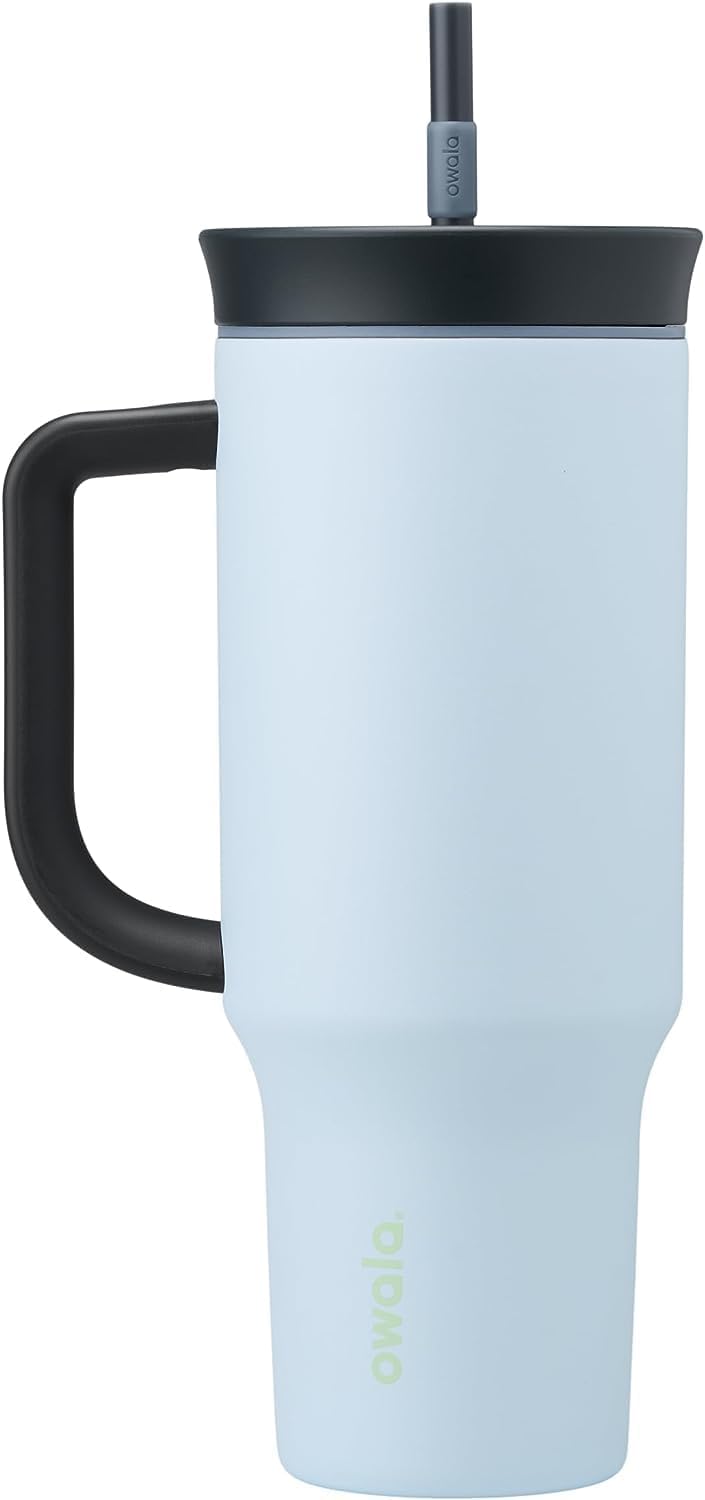 Owala Stainless Steel Triple Layer Insulated Travel Tumbler with Spill Resistant Lid and Straw, BPA Free, 24 oz, Grey/Blue (The Great Blue)