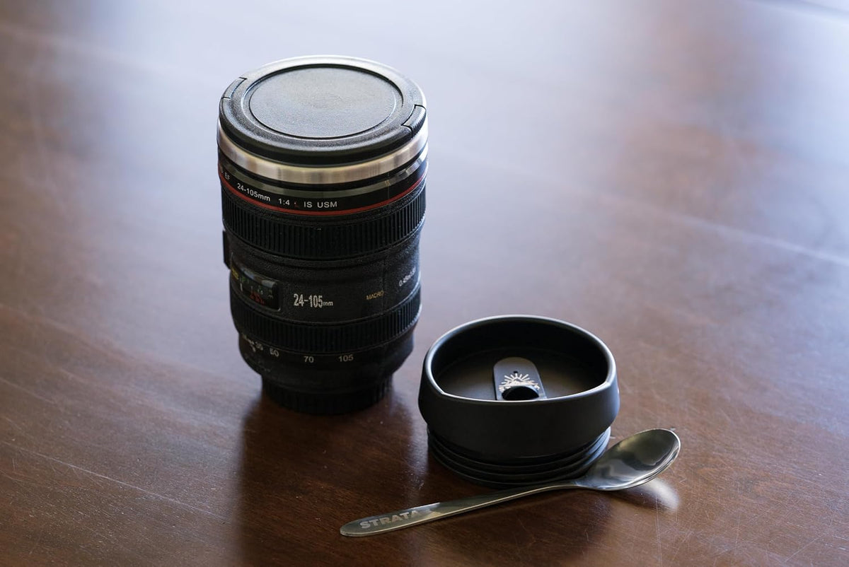 Camera Lens Coffee Mug -13.5oz | (2 LIDS + SPOON + BAG) Gift for Him, Dad Gifts, Photography, Camera accessories, Novelty Gifts